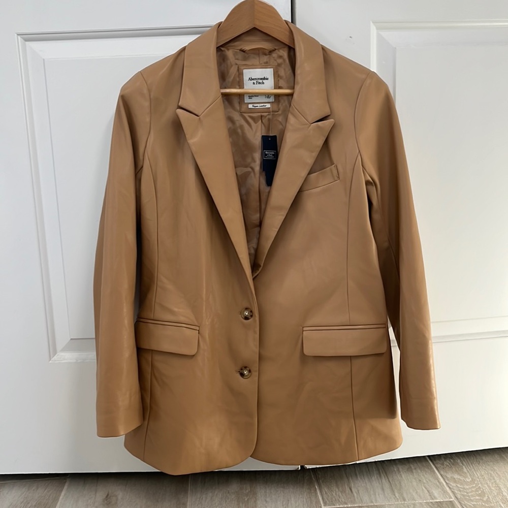 Abercrombie & Fitch Tan Vegan Leather Blazer